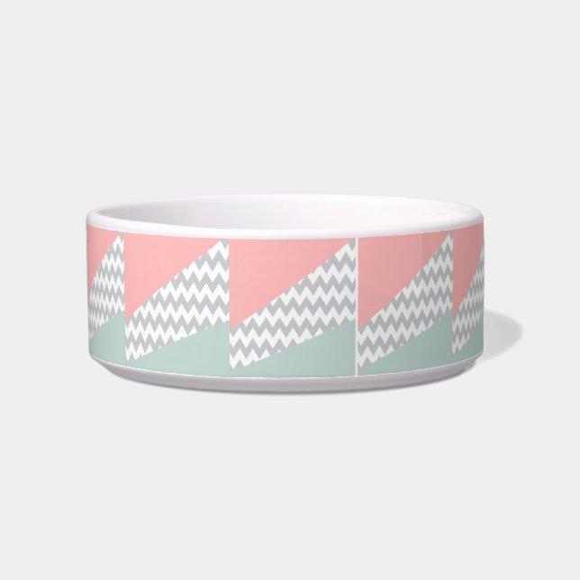 Gray Chevron Mint en Coral Voerbakje (Links)