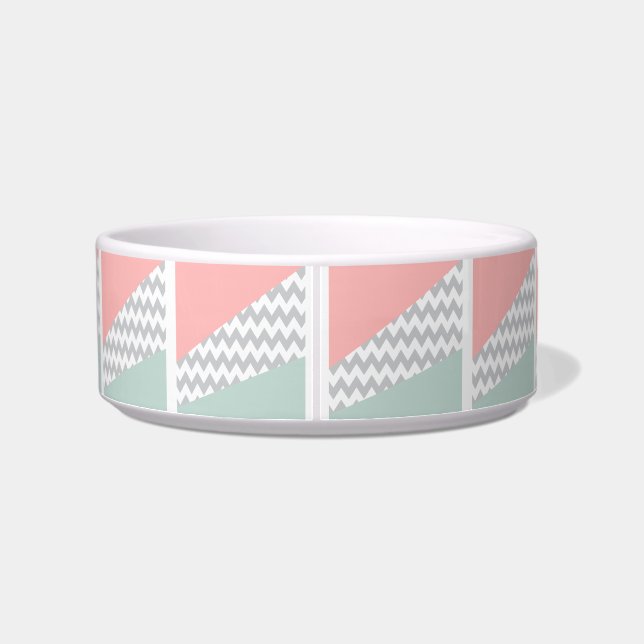 Gray Chevron Mint en Coral Voerbakje (Achterkant)