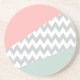Gray Chevron Mint en Coral Zandsteen Onderzetter