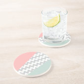 Gray Chevron Mint en Coral Zandsteen Onderzetter (Zijkant)