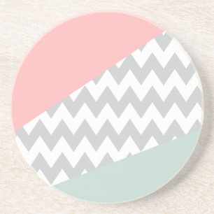 Gray Chevron Mint en Coral Zandsteen Onderzetter