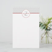 Gray Chevron Monogram Briefpapier (Staand voorkant)