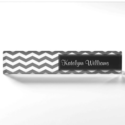 Gray Chevron Monogram Desk Name Bord Naambordje (Voorkant)