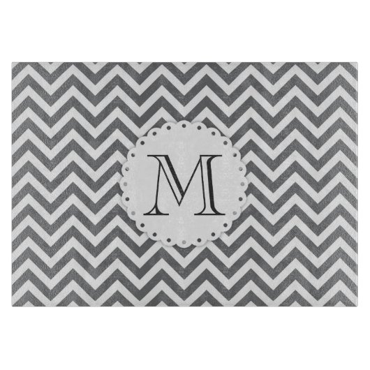 Gray Chevron Monogram snijvlak Snijplank (Voorkant)