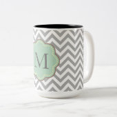 Gray Chevron Monogram Tweekleurige Koffiemok (Voorkant rechts)