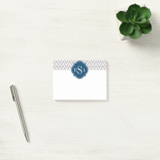 Gray Chevron Navy Monogram Initiaal Letter Post-it® Notes (Kantoor)