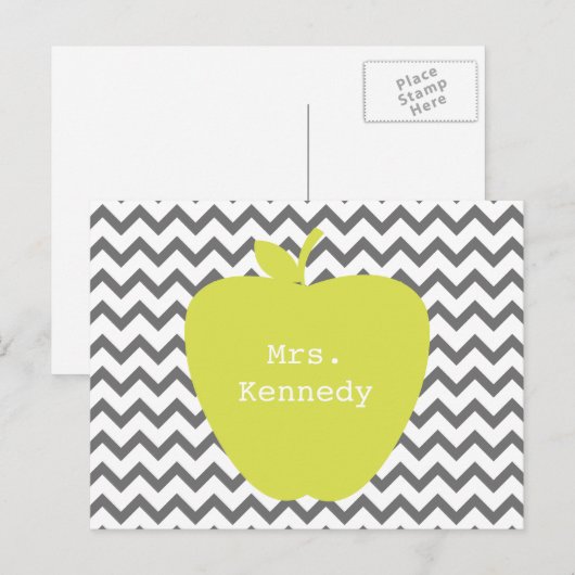 Gray Chevron Neon Apple leraar Briefkaart (Voorkant / Achterkant)