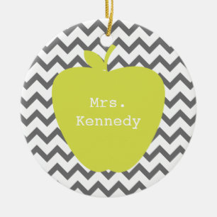 Gray Chevron Neon Apple leraar Keramisch Ornament