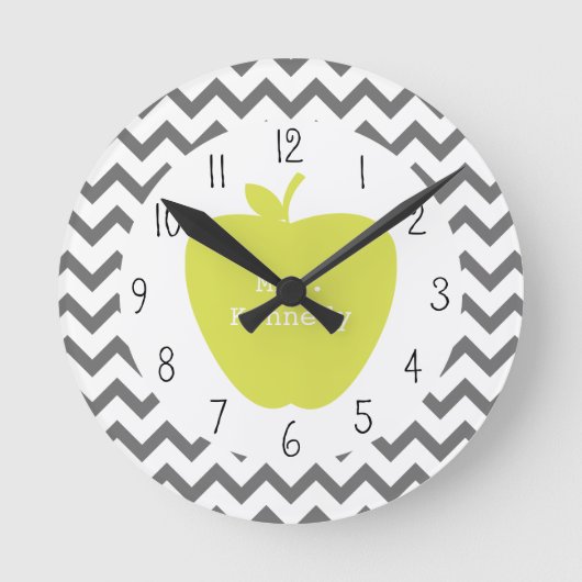 Gray Chevron Neon Apple leraar Ronde Klok (Voorkant)