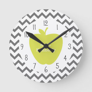 Gray Chevron Neon Apple leraar Ronde Klok