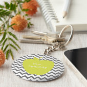 Gray Chevron Neon Apple leraar Sleutelhanger (Zijkant)