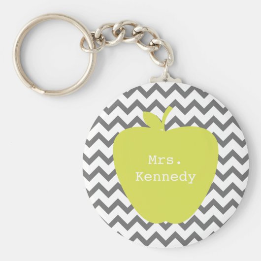 Gray Chevron Neon Apple leraar Sleutelhanger (Voorkant)