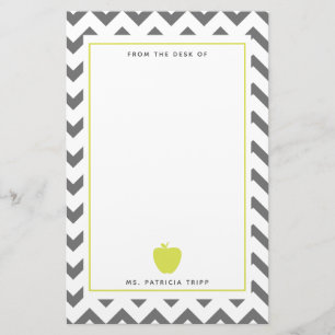 Gray Chevron Neon Apple Teacher Personaliste Briefpapier