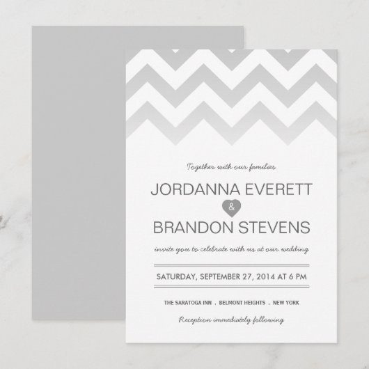 Gray Chevron Ombre Wedding Invitations Kaart (Voorkant / Achterkant)