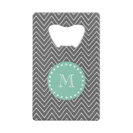 Gray Chevron Pattern Mint Green Monogram Creditkaart Flessenopener