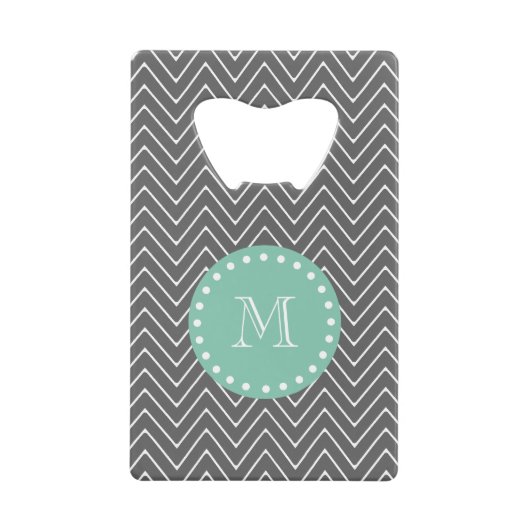 Gray Chevron Pattern Mint Green Monogram Creditkaart Flessenopener (Voorkant)