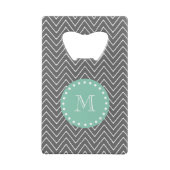Gray Chevron Pattern Mint Green Monogram Creditkaart Flessenopener (Achterkant)
