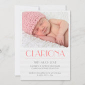 Gray Chevron Pattern Roze Foto Aankondiging geboor (Voorkant)