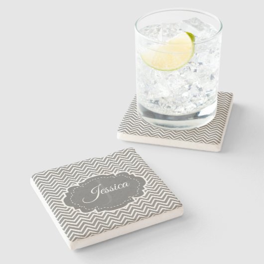 Gray Chevron Personalized Stone Onderzetter (Zijkant)