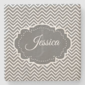 Gray Chevron Personalized Stone Onderzetter (Voorkant)