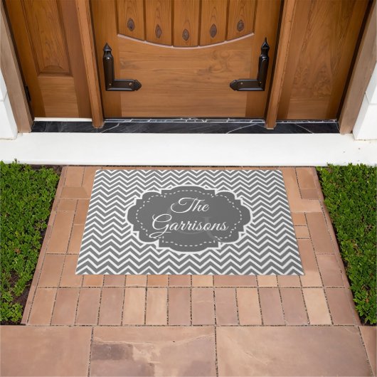 Gray Chevron Persoonlijke Doormat Deurmat (Buiten)