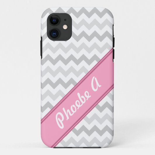 Gray Chevron Pink gepersonaliseerd iPhone 5 Hoesje (Achterkant)