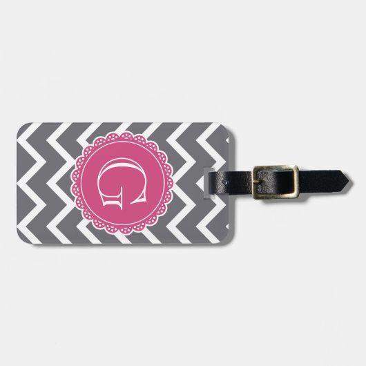 Gray Chevron Pink Monogram Bagagelabel (Voorkant horizontaal)