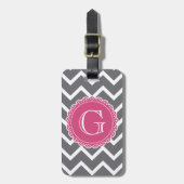 Gray Chevron Pink Monogram Bagagelabel (Voorkant verticaal)