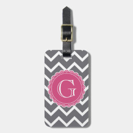 Gray Chevron Pink Monogram Bagagelabel
