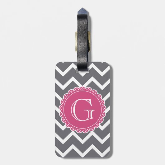 Gray Chevron Pink Monogram Bagagelabel (Achterkant verticaal)