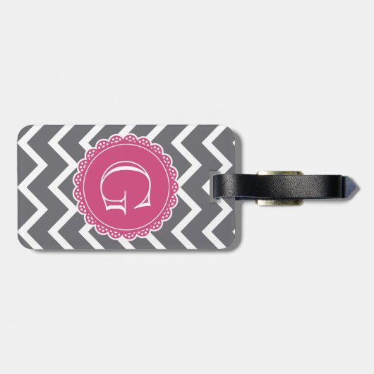 Gray Chevron Pink Monogram Bagagelabel (Achterkant horizontaal)