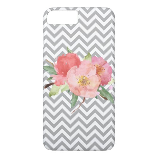 Gray Chevron Pink Waterverf Floral Case-Mate iPhone Case (Achterkant)