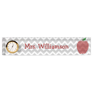 Gray Chevron Red Chevron Apple-leerbord Naambordje