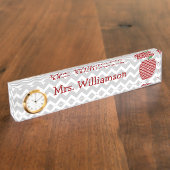 Gray Chevron Red Chevron Apple Teacher Naambordje (Zijkant)