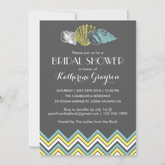 Gray Chevron Seashells Bridal Shower Kaart (Voorkant)