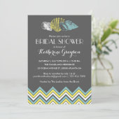 Gray Chevron Seashells Bridal Shower Kaart (Staand voorkant)