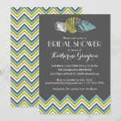 Gray Chevron Seashells Bridal Shower Kaart (Voorkant / Achterkant)