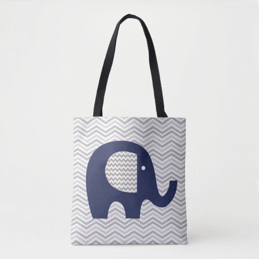 Gray Chevron Stripe Navy Blue Elephant Pattered Tote Bag (Voorkant)