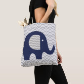 Gray Chevron Stripe Navy Blue Elephant Pattered Tote Bag (Dichtbij)