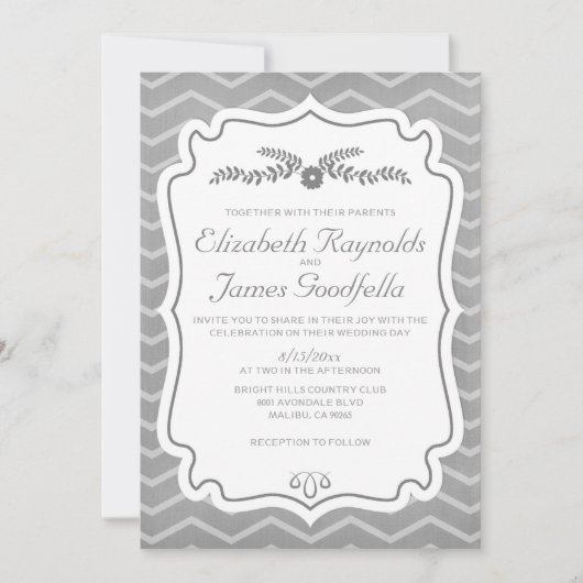 Gray Chevron Stripes Wedding Invitations Kaart (Voorkant)