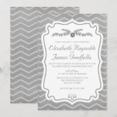Gray Chevron Stripes Wedding Invitations Kaart (Voorkant / Achterkant)
