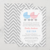 Gray Chevron Strollers Twins Baby shower Kaart (Voorkant / Achterkant)