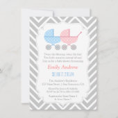 Gray Chevron Strollers Twins Baby shower Kaart (Voorkant)