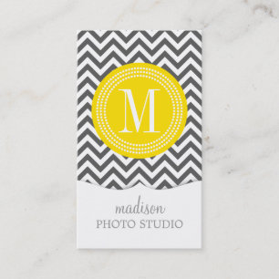 Gray Chevron Zigzag Gepersonaliseerd Monogram Visitekaartje