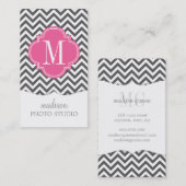 Gray Chevron Zigzag Gepersonaliseerd Monogram Visitekaartje (Voorkant / Achterkant)
