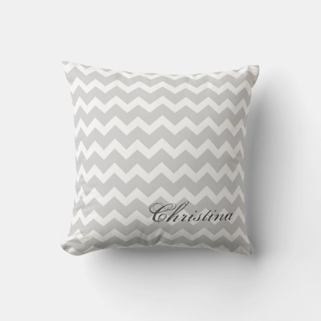 Gray Chevrons Pattern Monogram Pillow Kussen (Voorkant)