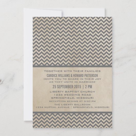Gray Chic Chevron Wedding Invite Kaart (Voorkant)