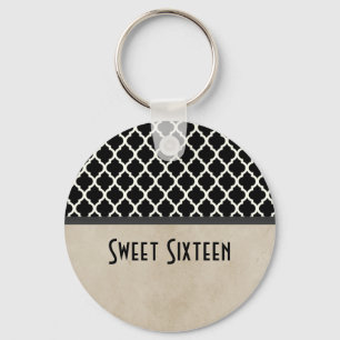 Gray Chic Quatrefoil Sweet 16 Sleutelhanger