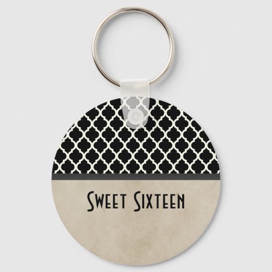Gray Chic Quatrefoil Sweet 16 Sleutelhanger (Voorkant)