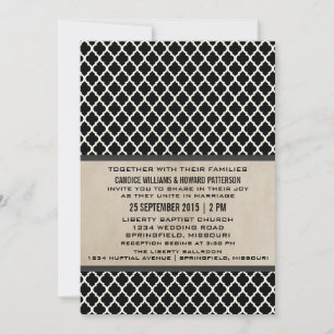 Gray Chic Quatrefoil Wedding Invite Kaart